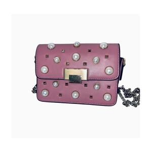 TopShop Faux Leather Mini Rhinestone Embellished Pink Flap Crossbody Chain Bag